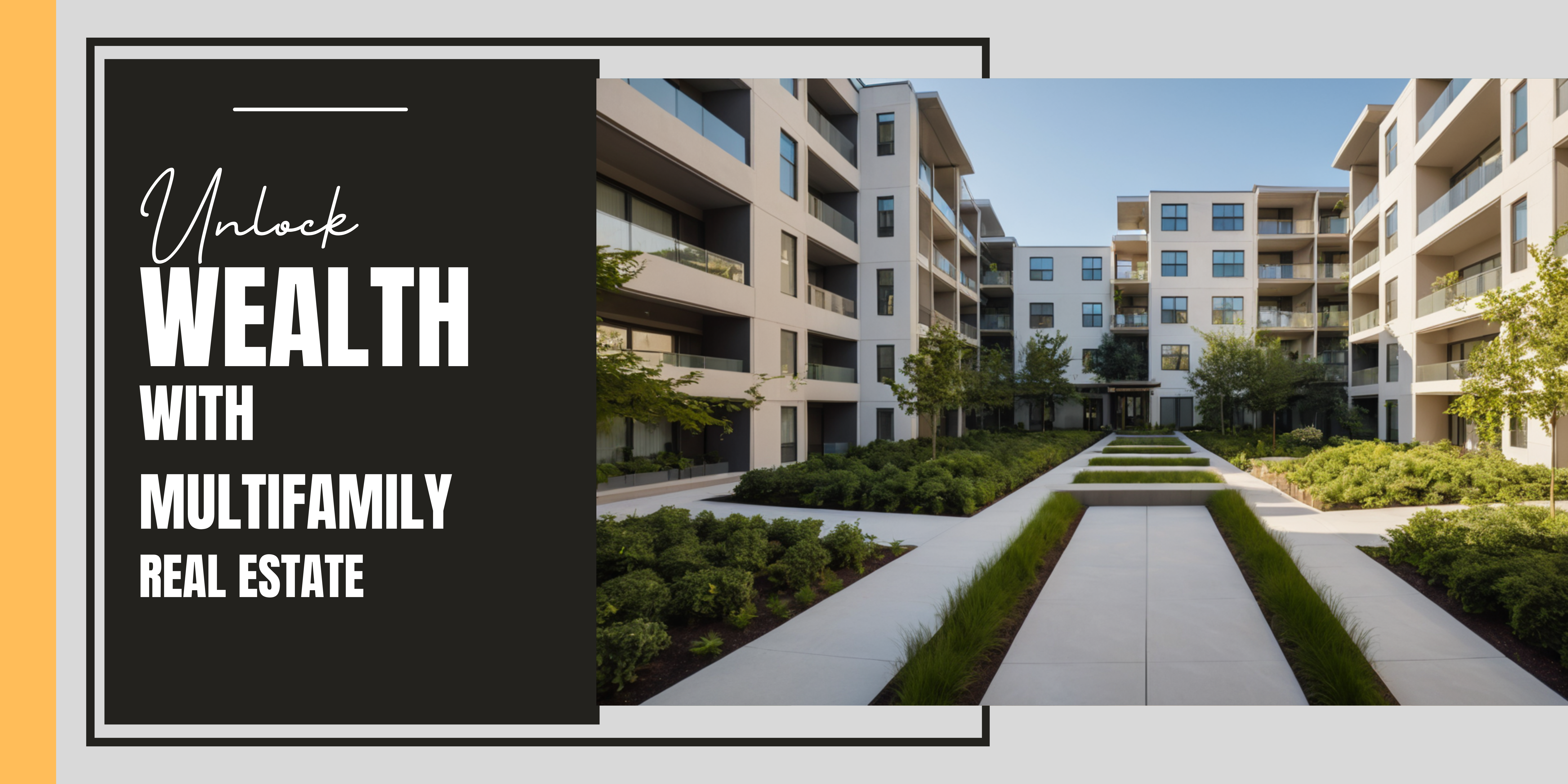 A modern apartment complex with multiple units, featuring clean architecture, greenery, and a welcoming ambiance, symbolizing opportunities for wealth-building through multifamily investments.